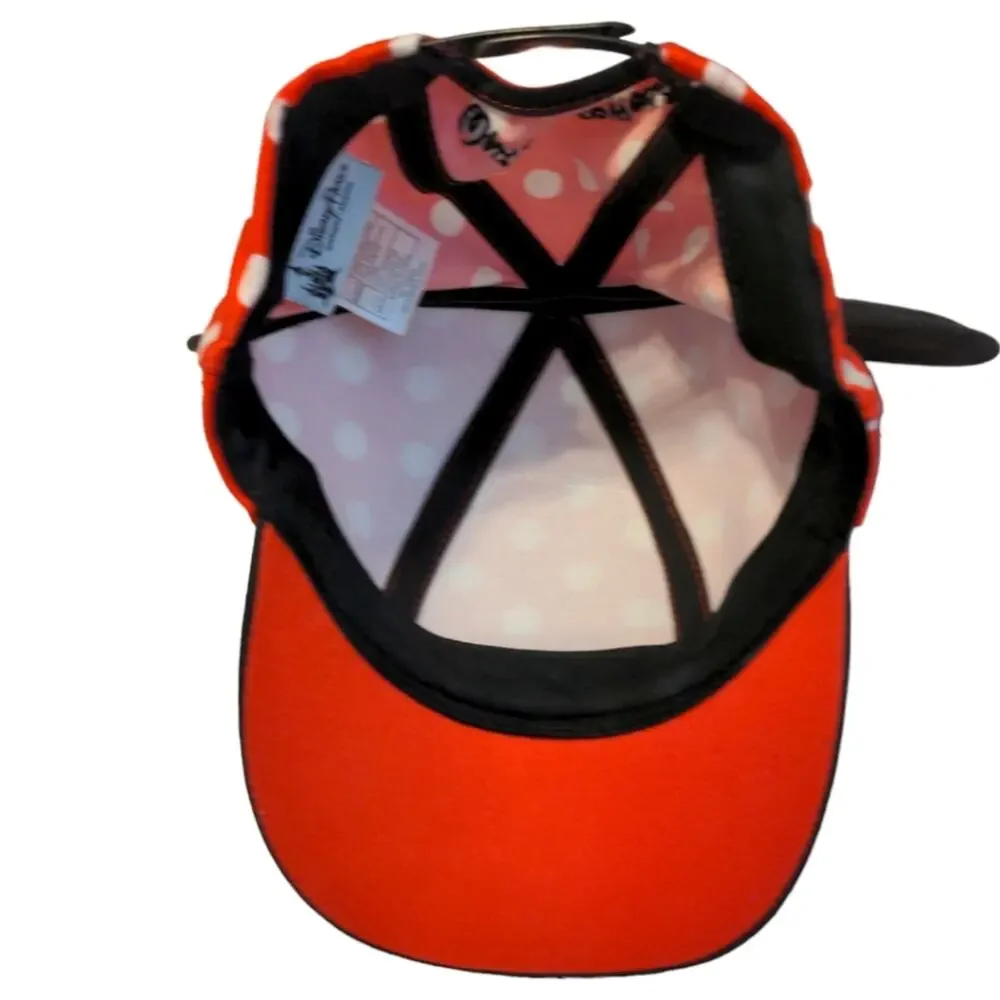 DISNEY Parks Red Black Minnie Mouse Ears Bow Polka Dot Baseball Hat Youth